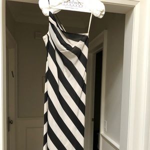 One shoulder black and white dress mid calf length